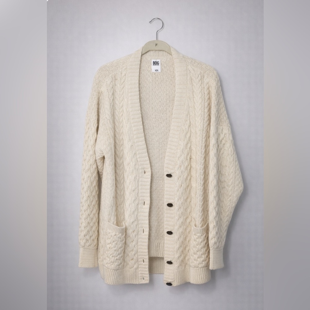BDG Cream Cable Knit Cardigan